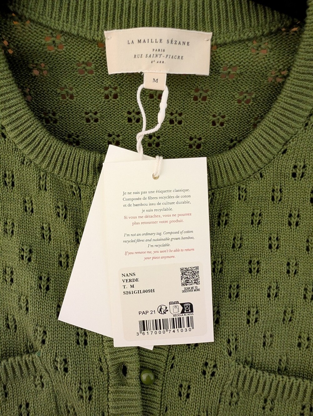 NWT Sezane Nans Cardigan Green - Size M - Picture 4 of 6